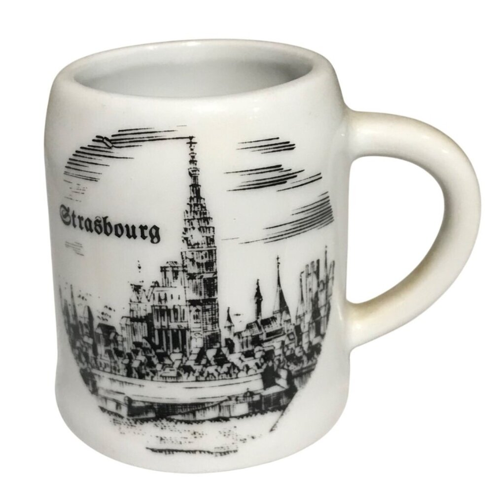 Strasbourg Souvenir Mini Mug 2.5" Ceramic White & Black Shot Glass Germany